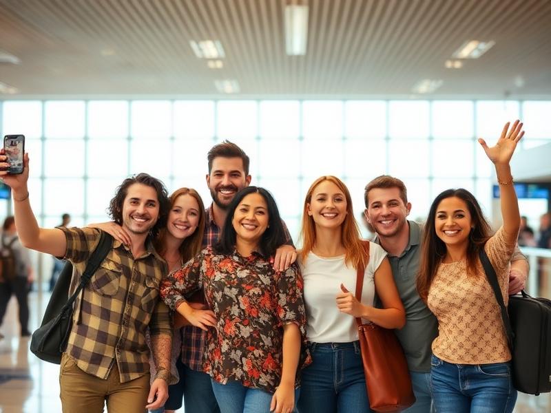 Happy travelers at airport